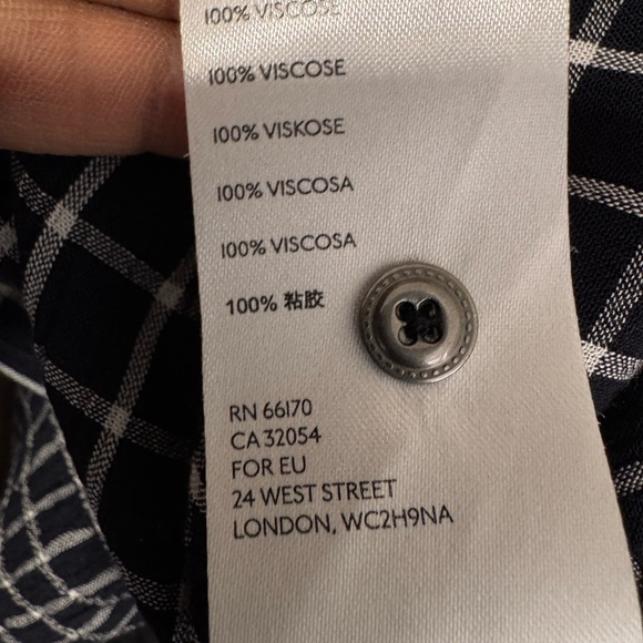 Anthropologie Sara Smocked Shirtdress Navy and White Grid Long Sleeve Dress - Picture 9 of 12